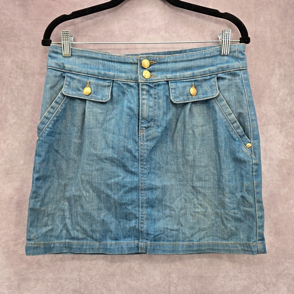 Juicy Couture Ex Cardiff High Waist Y2K VTG Denim Skirt‎ Crest Button 28 Medium